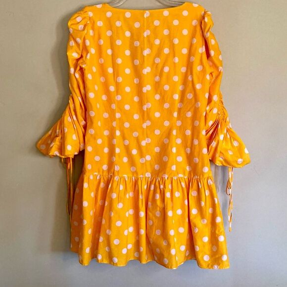 Revolve Nicholas Ruched Sleeve Button Front Dress Yellow Polka Dot No Belt 10 - Picture 13 of 16